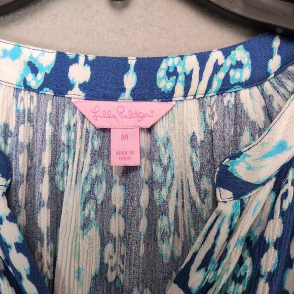 Lilly Pulitzer Elsa Romper Women's M Long Sleeve Indigo Get In Line Blue Beachy - Picture 2 of 10